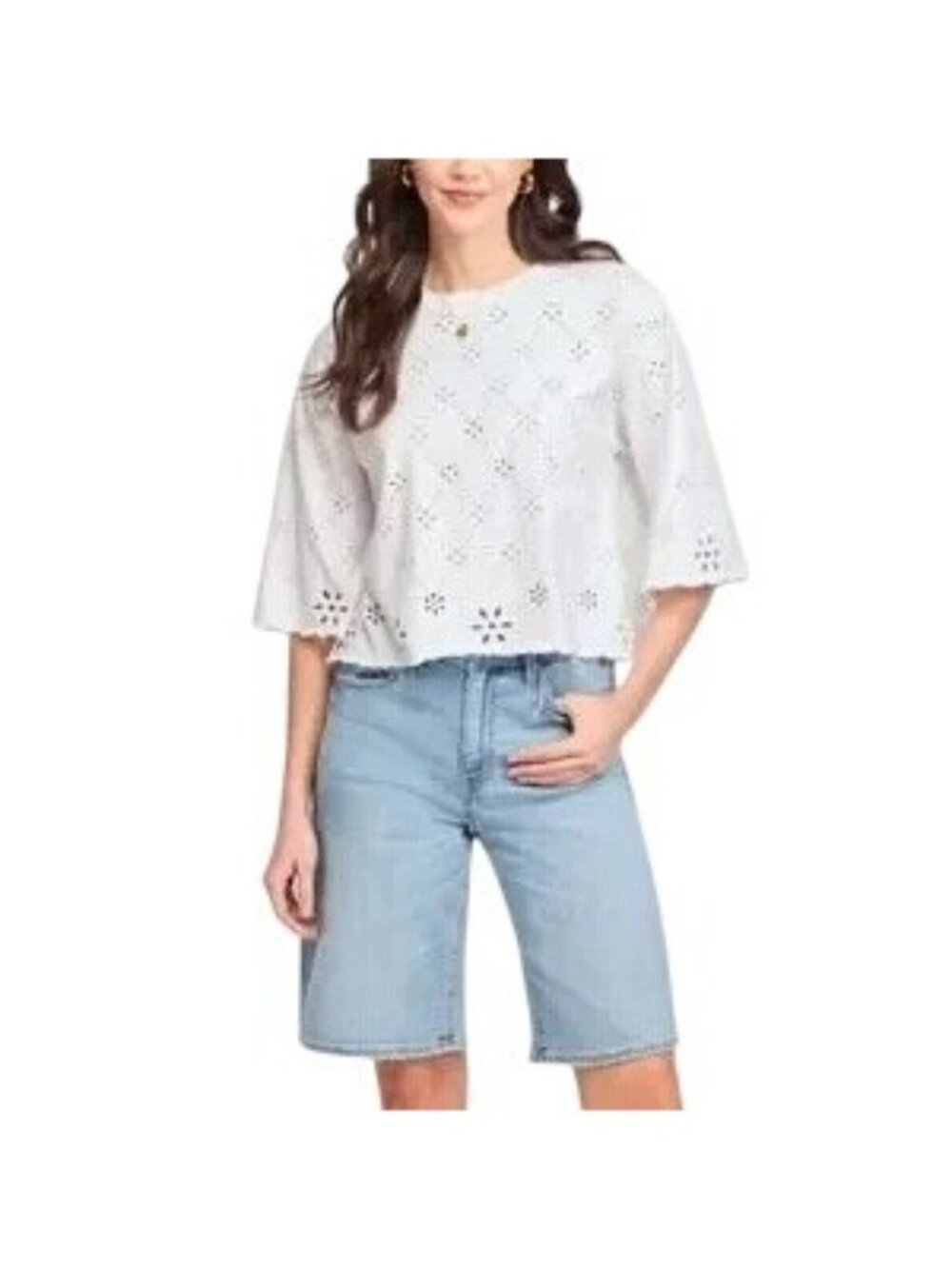 Madewell Women's Eyelet Boxy Crop White Floral Girlie Size XS NWT